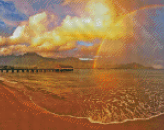 Hanalei Bay Hawaii Sunset And Rainbow Diamond Paintings