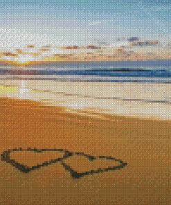 Hearts On Beach At Sunset Diamond Paintings