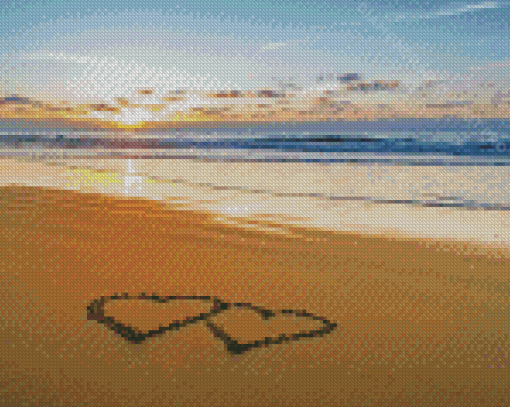 Hearts On Beach At Sunset Diamond Paintings