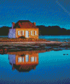 Isolated House Reflection At Night Diamond Paintings