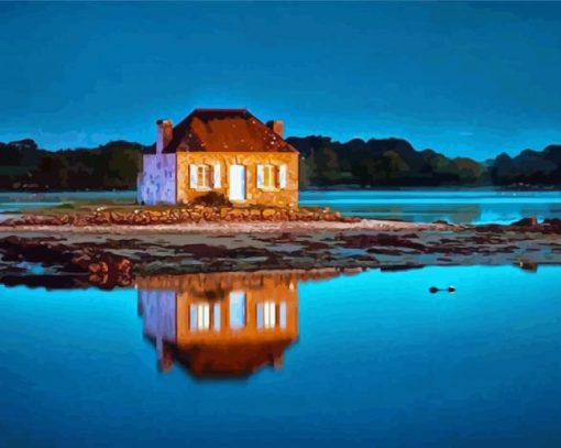 Isolated House Reflection At Night Diamond Paintings