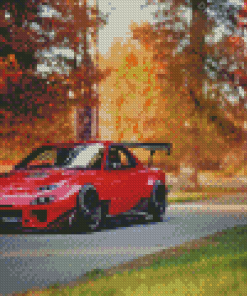Red Mazda RX7 Sport Car Diamond Paintings