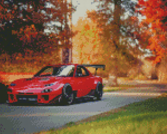 Red Mazda RX7 Sport Car Diamond Paintings