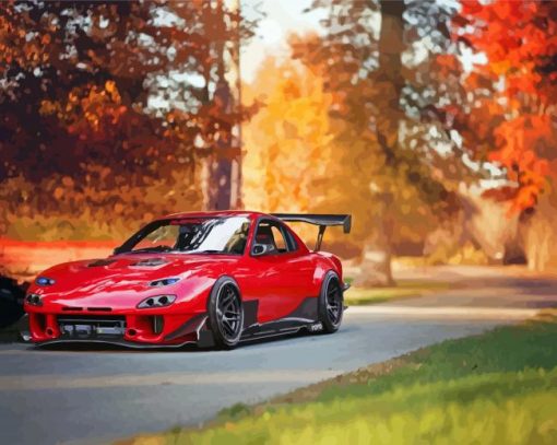 Red Mazda RX7 Sport Car Diamond Paintings