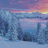 Snow Covered Trees At Sunset Diamond Paintings