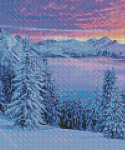 Snow Covered Trees At Sunset Diamond Paintings