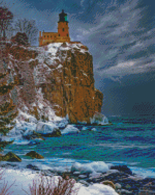 Split Rock Lighthouse Minnesota Snow Diamond Paintings