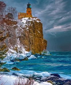 Split Rock Lighthouse Minnesota Snow Diamond Paintings