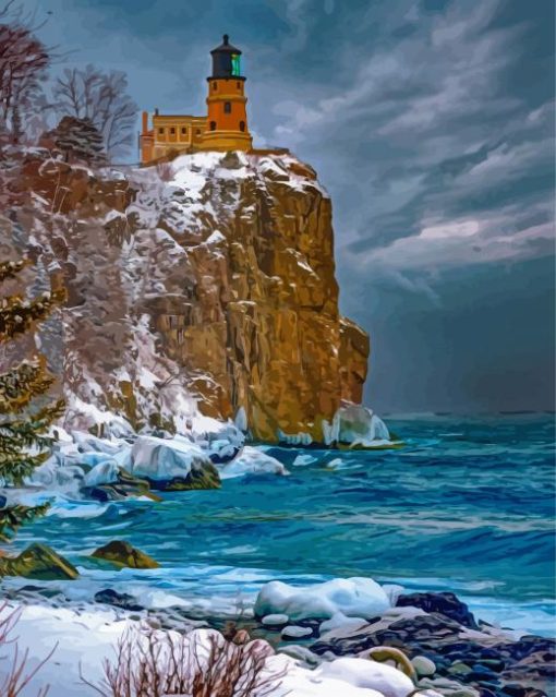 Split Rock Lighthouse Minnesota Snow Diamond Paintings