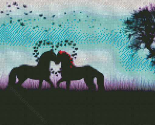 Two Horses In Love Silhouette Diamond Paintings