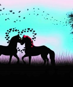 Two Horses In Love Silhouette Diamond Paintings