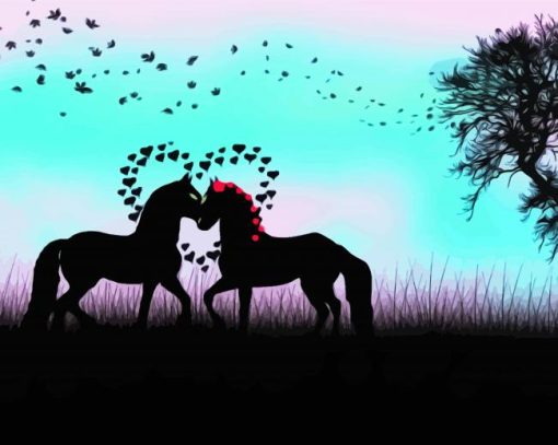 Two Horses In Love Silhouette Diamond Paintings