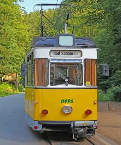 Yellow Streetcar On Road Diamond Paintings