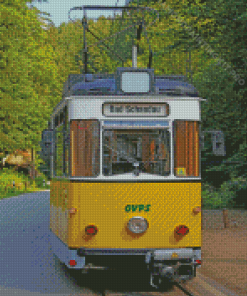 Yellow Streetcar On Road Diamond Paintings