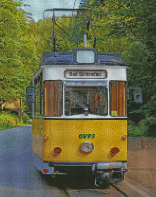 Yellow Streetcar On Road Diamond Paintings