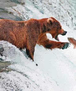Bear Fishing In Waterfall Diamond Paintings