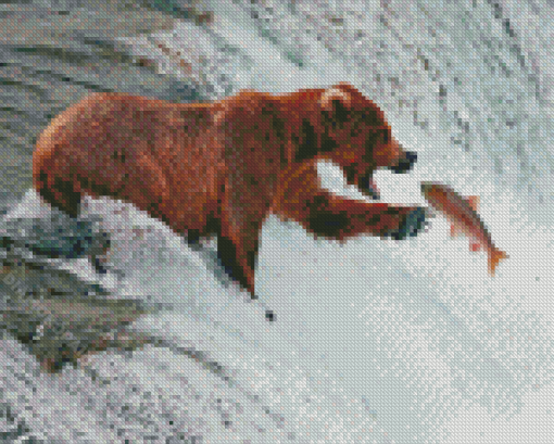 Bear Fishing In Waterfall Diamond Paintings