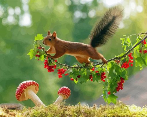 Cute Red Squirrel On A Branch Diamond Paintings