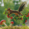 Cute Red Squirrel On A Branch Diamond Paintings