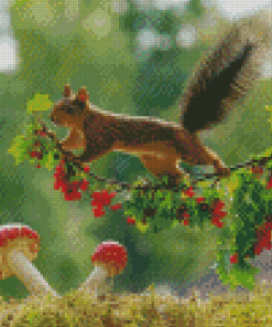 Cute Red Squirrel On A Branch Diamond Paintings