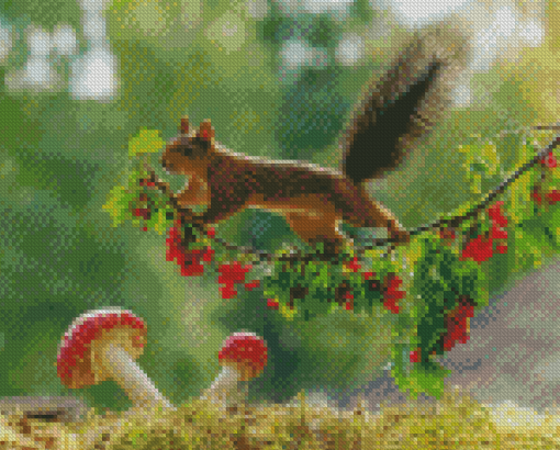 Cute Red Squirrel On A Branch Diamond Paintings