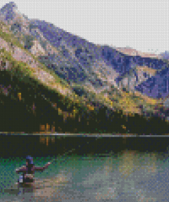Man In Mountain Fly Fishing Diamond Paintings