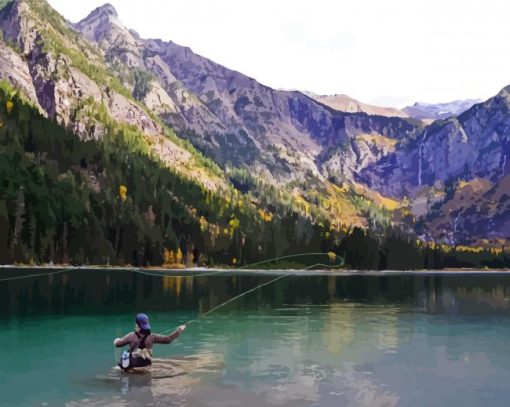 Man In Mountain Fly Fishing Diamond Paintings