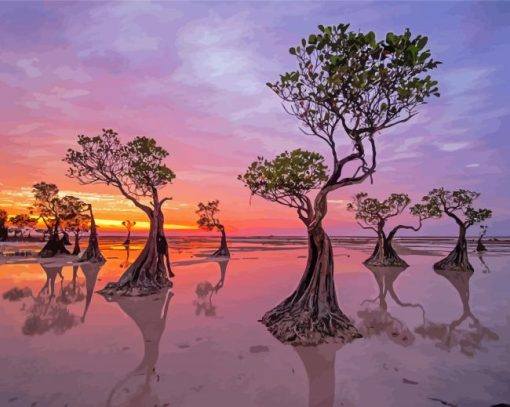 Mangrove Trees Susnet Scene Diamond Paintings