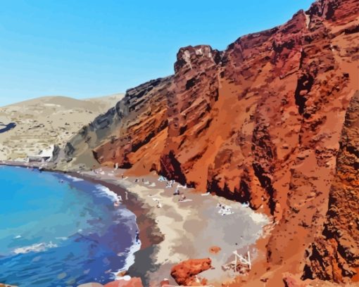 Santorini Red Beach Diamond Paintings