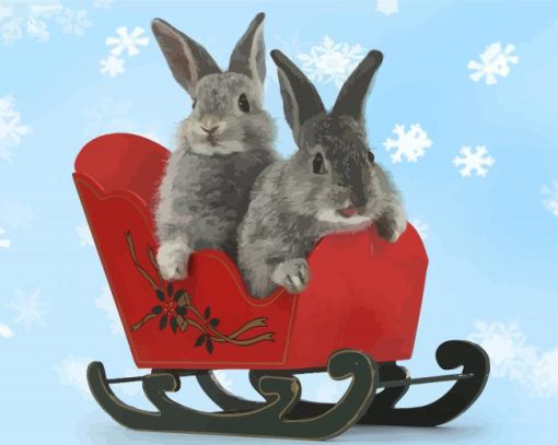 Two Christmas Bunnies In A Toy Sledge Diamond Paintings