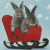 Two Christmas Bunnies In A Toy Sledge Diamond Paintings