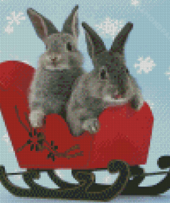 Two Christmas Bunnies In A Toy Sledge Diamond Paintings