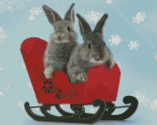 Two Christmas Bunnies In A Toy Sledge Diamond Paintings