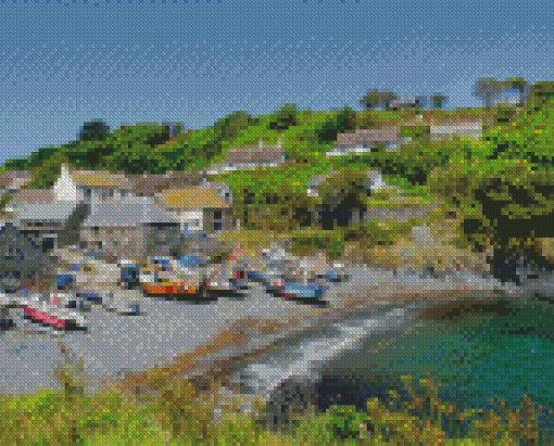 Boats At Beach In Cadgwith Town Diamond Painting