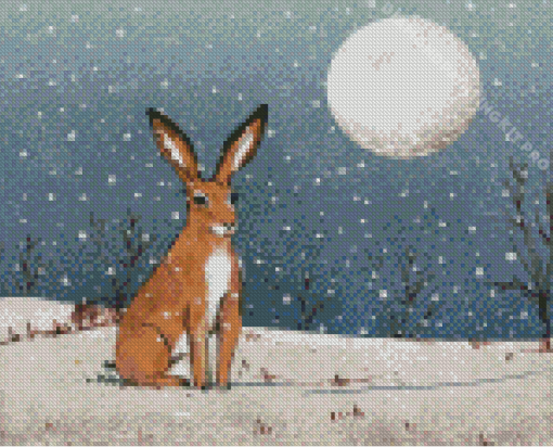 Christmas Hare Full Moon Diamond Painting