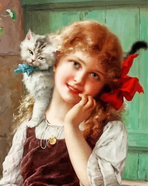 Girl And Kitten Diamond Painting