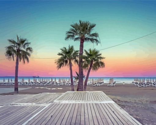 Larnaca Beach At Sunset Diamond Painting