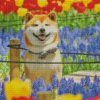 Happy Shiba In Flower Field Diamond Painting