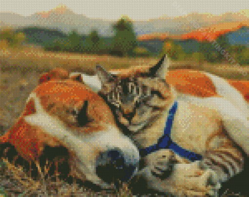 Sleepy Dog And Cat Together Diamond Painting