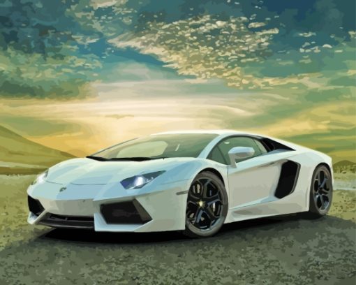 Aesthetic White Lamborghini Diamond Painting