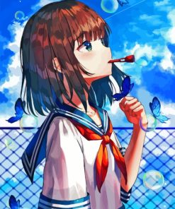 Anime Little Girl Blowing Bubbles Diamond Painting