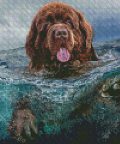 Brown Dog Swimming Diamond Painting