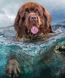 Brown Dog Swimming Diamond Painting
