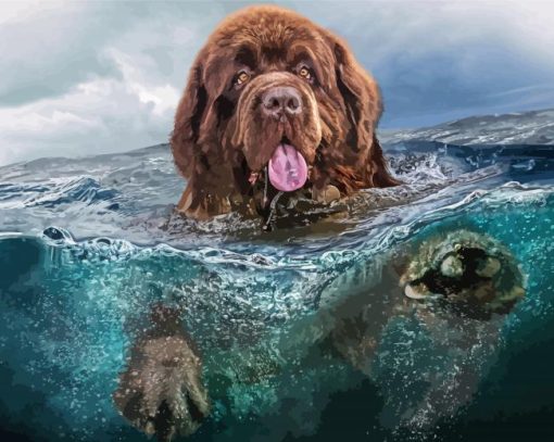 Brown Dog Swimming Diamond Painting