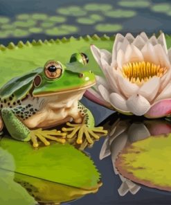 Frog On Lily Pad Flower Diamond Painting