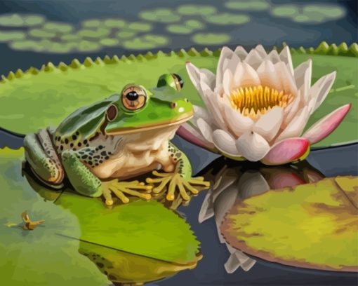 Frog On Lily Pad Flower Diamond Painting