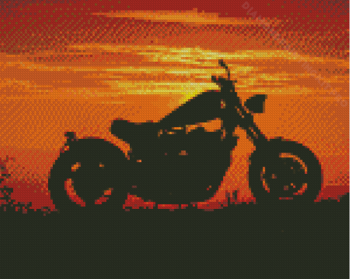 Motorcycle At Sunset Diamond Painting