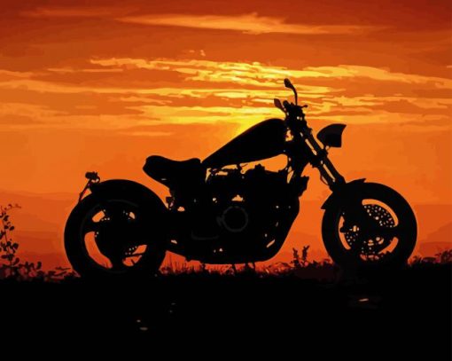 Motorcycle At Sunset Diamond Painting