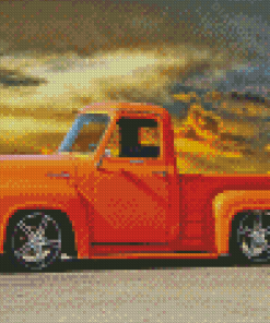 Orange 1955 Ford Pickup Truck Diamond Painting