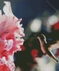 Pink Gladiola And Hummingbird Diamond Painting